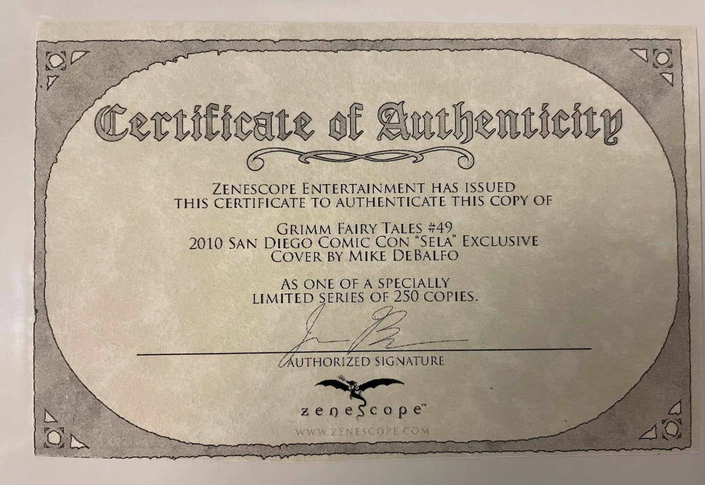 Zenescope Grimm Fairy Tales #49 2010 SDCC Signed w/ COA